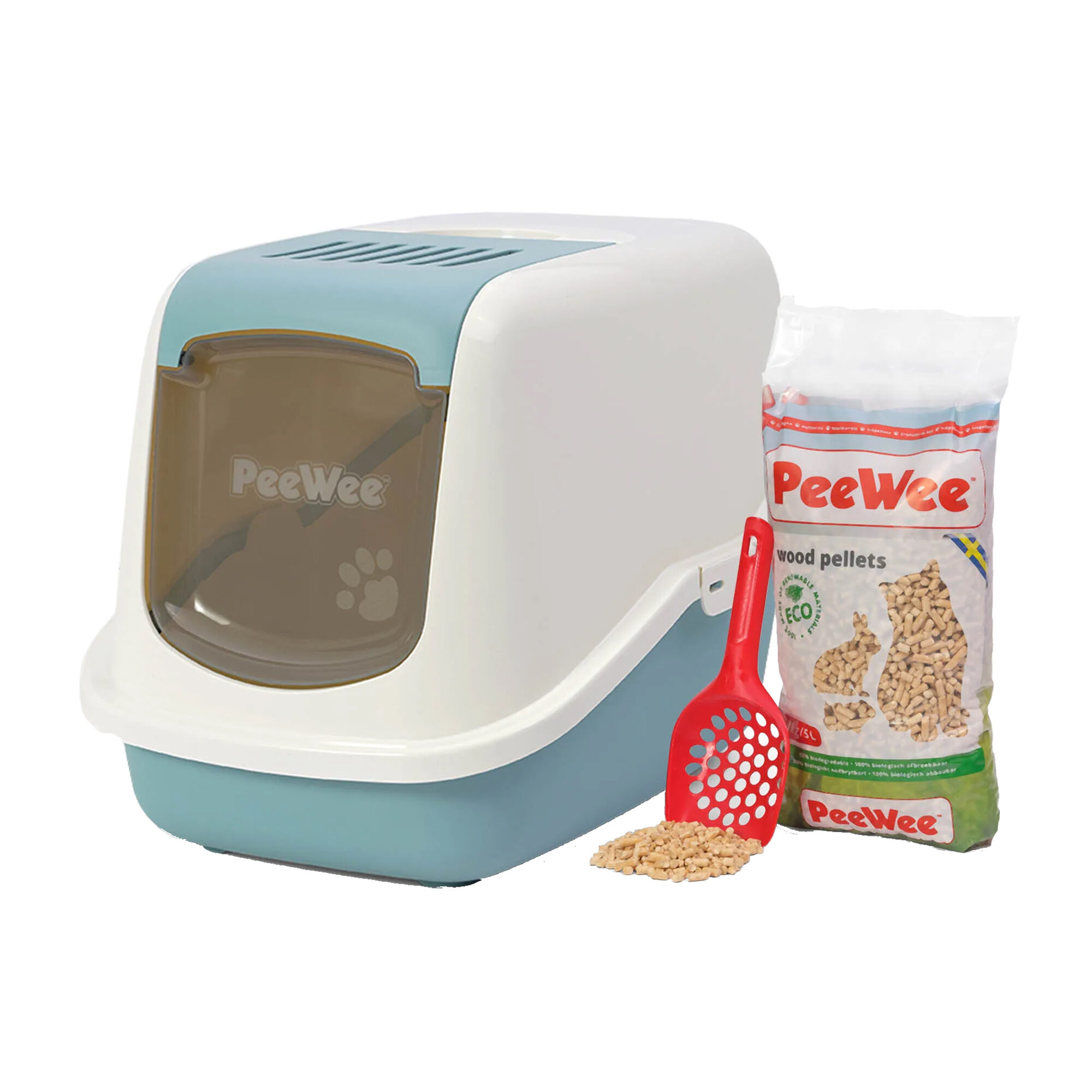 PeeWee EcoHus - Kattenbak - Startpakket Marlin-blauw/Creme