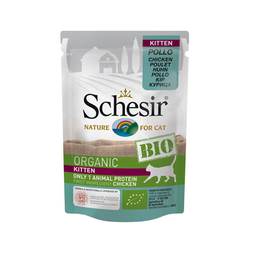 Schesir Bio Kitten Katzenfutter – Frischebeutel – Huhn – 16 x 85 g