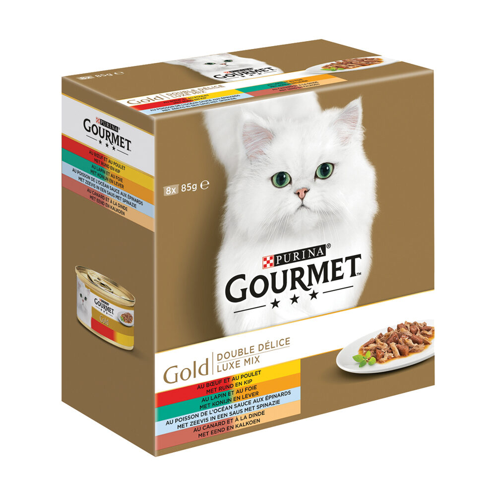 Gourmet Gold Luxe Mix – Natvoer Met Zevis En Spinazie – 24x85g – Voor Volwassen Katten