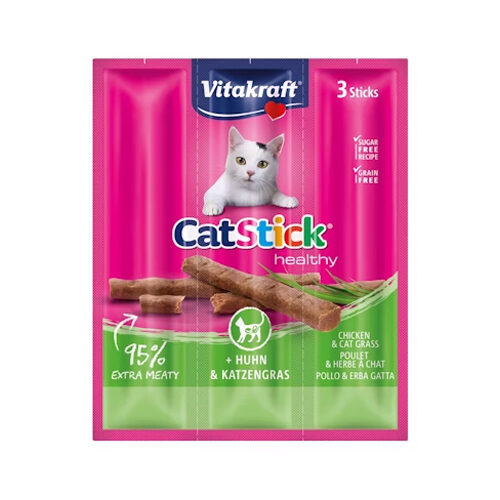 Vitakraft Cat Stick Mini - Kip & Kattengras - 8 + 2 gratis
