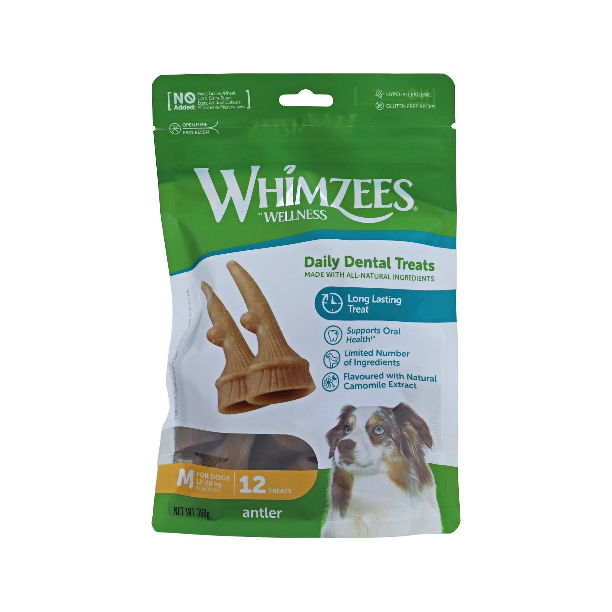 Whimzees Antler Dental Treats - M - 12 pieces