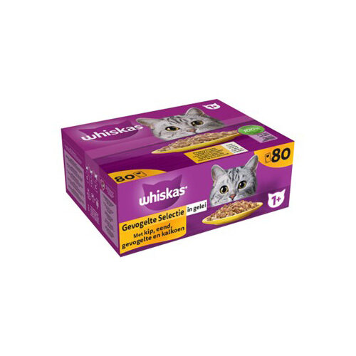 Whiskas 1+ Fjerkræudvalg i gelé - 80 x 85?g