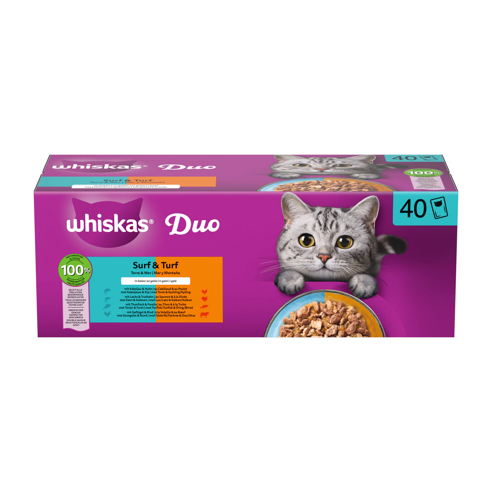 Whiskas 1+ Nourriture Humide - Duo Surf & Turf en Gelée - 40 x 85 g