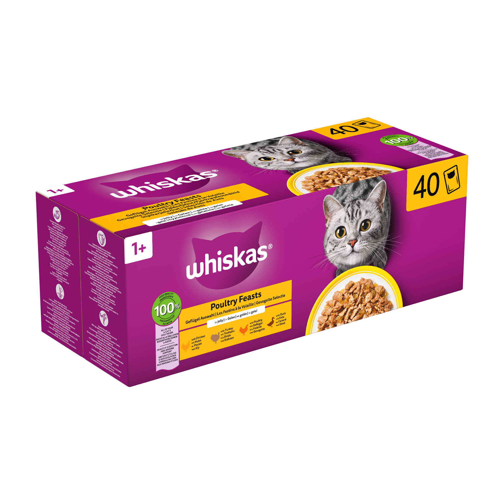 Whiskas 1+ Natvoer - Gevogelte Selectie in Gelei