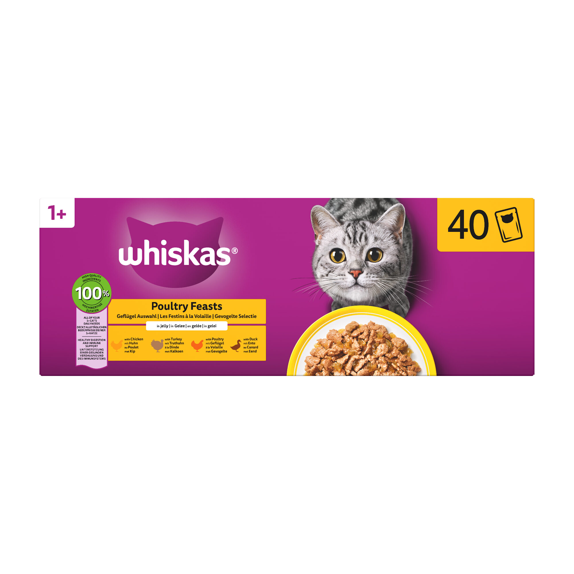 Whiskas 1+ Natvoer - Gevogelte Selectie in Gelei