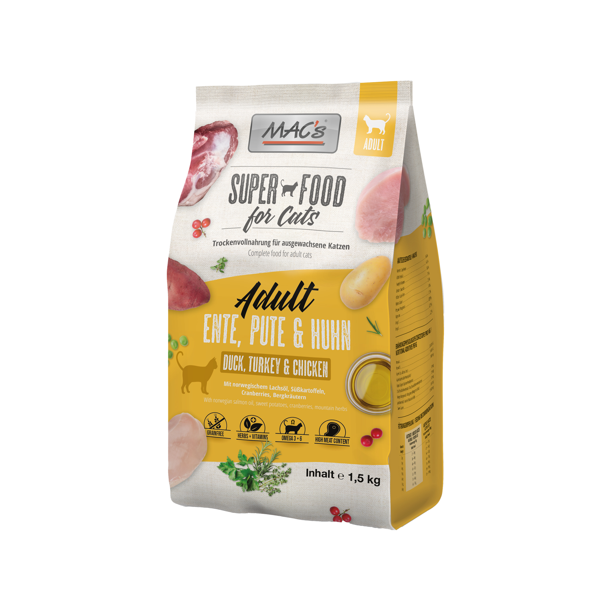MAC's Adult Kattenvoer - Eend, Kalkoen & Kip - 1,5 kg