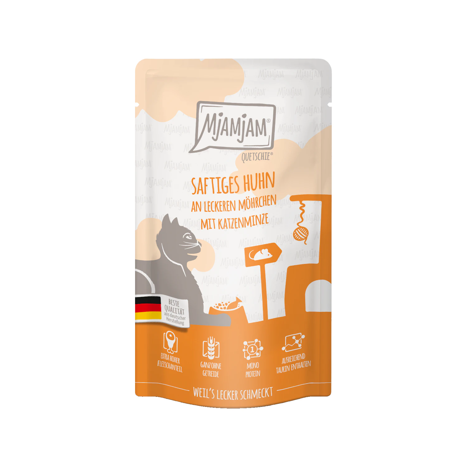 MjaMjaM Natvoer - Knijpzakje Adult Cat - Kip met wortel - 3 x 125 g
