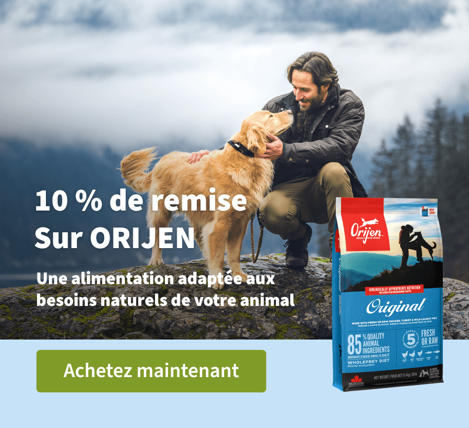 10 % de remise sur Orijen - Une alimentation adaptée aux besions naturels de votre animal