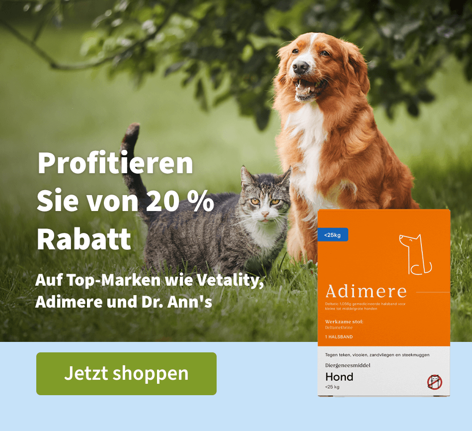 Profitieren Sie von 20 % Rabatt - Auf Top-Marken wie Vetality, Adimere und Dr. Ann's 