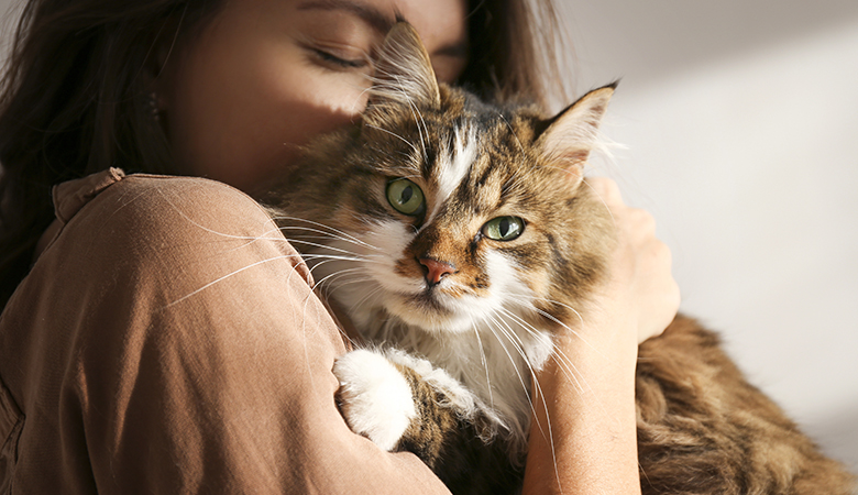 vrouw knuffelt met kat