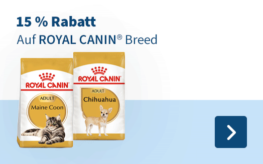 15% Rabatt, Auf rassenspeczifisches Trockenfutter von Royal Canin